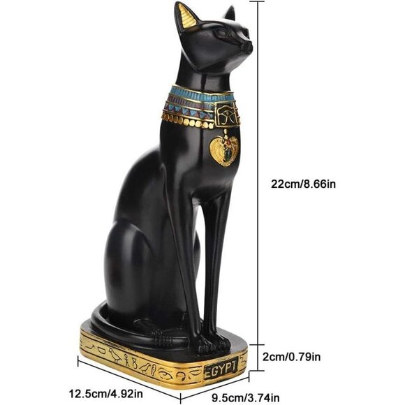 Resin,Ceramic Egyptian Handcrafted Cat Sculpture for Home Room Garde Black,Gold - Picture 6 of 9